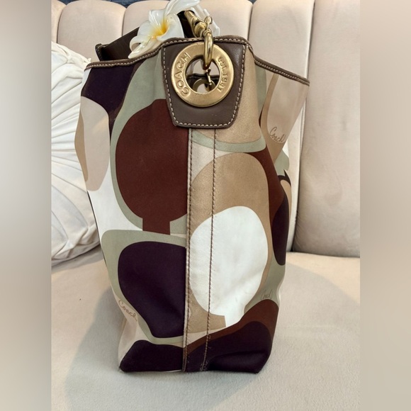 Vintage Coach Scarf Print Multicolor Signature Monogram Shoulder Handbag Purse - Picture 3 of 13